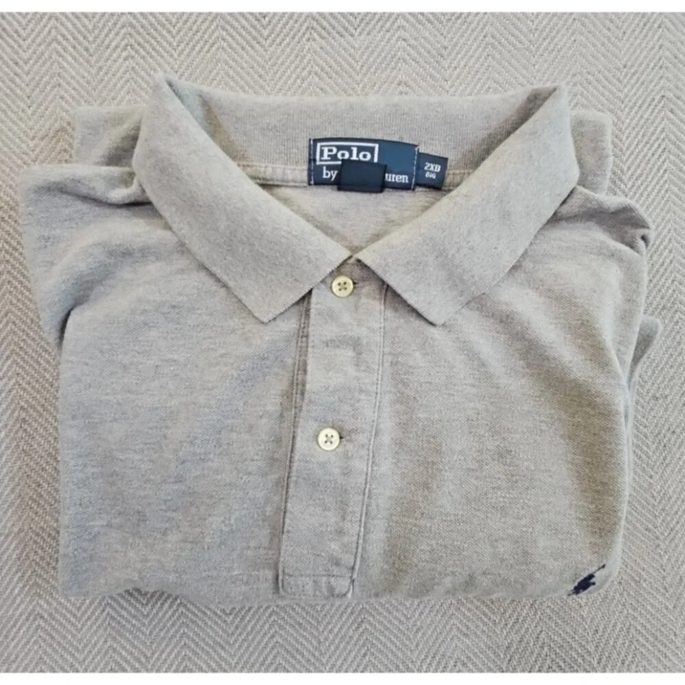 Polo by Ralph Lauren Polo Shirt Men's Size 2XB Big Grey Gray 2 Button Cotton EUC